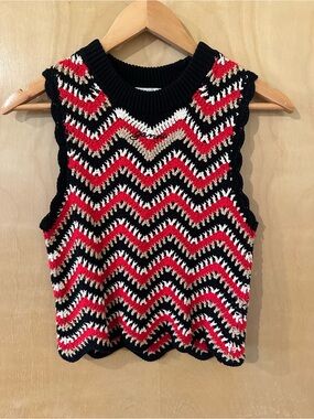 Ganni Knit Sleeveless Tank - Black, Red & White